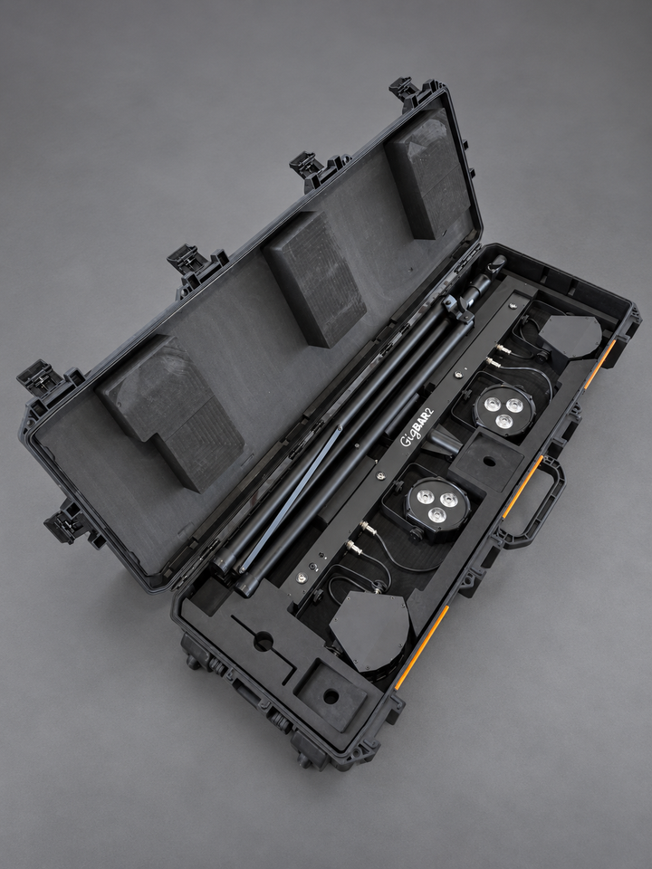 Open Pelican Vault V800 case with custom ProTech foam insert fitted for a CHAUVET DJ GigBAR 2 system